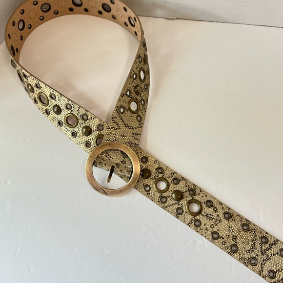 Streets Ahead leather belt python pattern sz L brass buckle & studs EC vintage - Picture 4 of 12